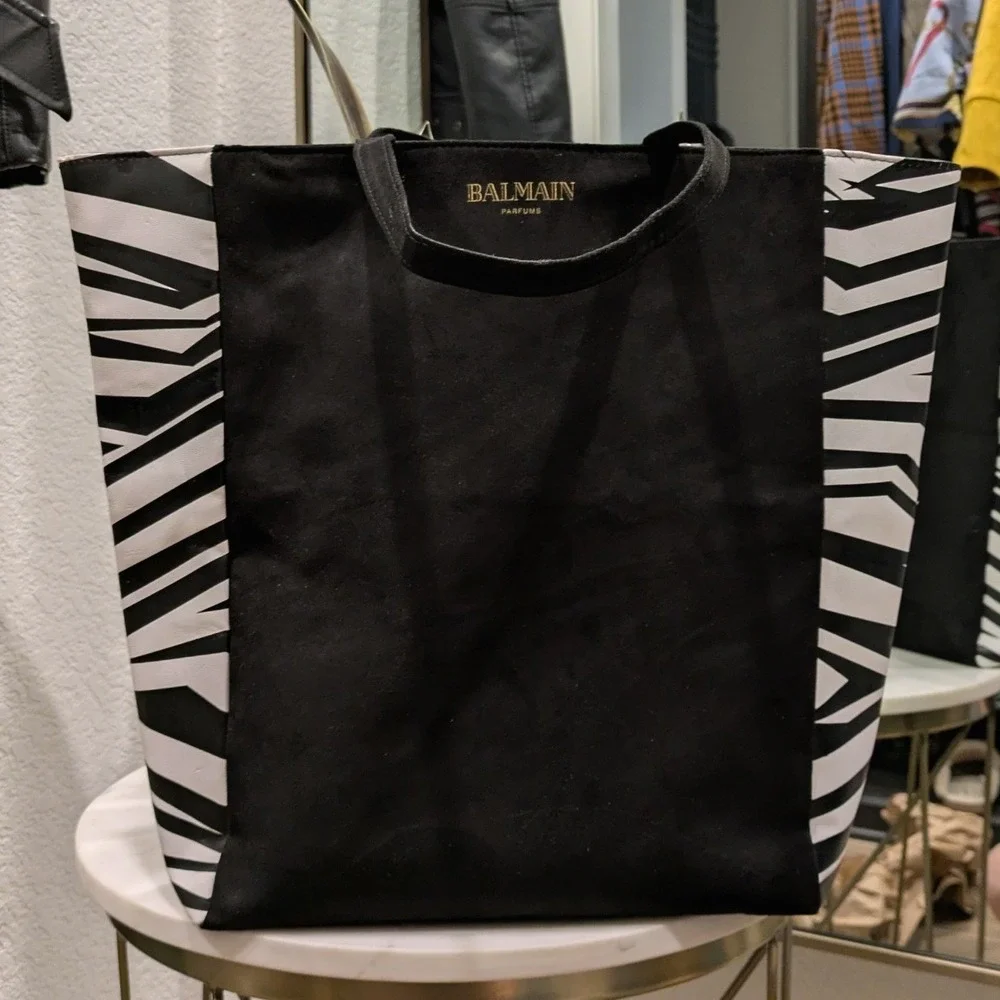 Balmain Parfums Black Zebra Print‎ Tote Bag Faux Suede BAZPA31